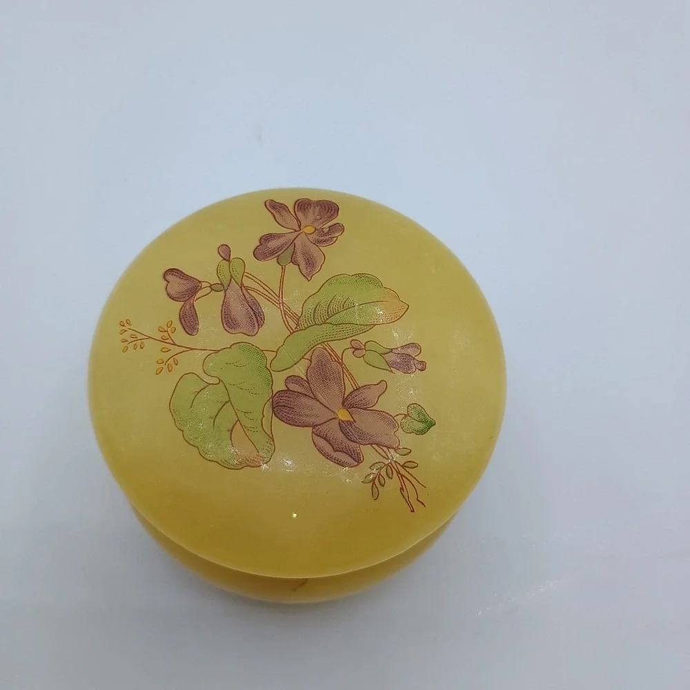 Vintage Genuine Alabaster Jewelry Trinket Hinge Floral Norstrom